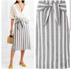 J Crew POINT SUR NAUTICAL STRIPE TIE-WAIST LINEN SKIRT IN BLUE Size 6